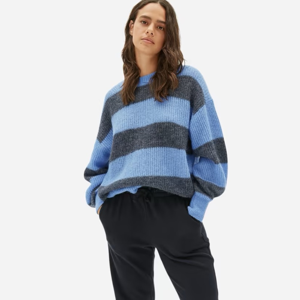 Everlane Alpaca Crew Neck Sweater Size M Blue Stripe